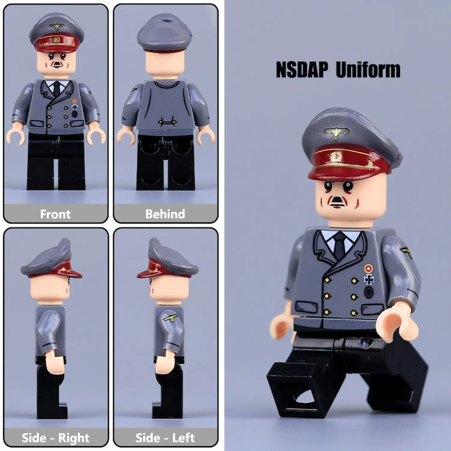 Minifigure - Adolf Hitler the Nazi Party (NSDAP) and dictator of Germany with grey uniform and hat (LEGO Compatible) (2) Minifigure - Adolf Hitler the Nazi Party (NSDAP) and dictator of Germany with grey uniform and hat (LEGO Compatible)
