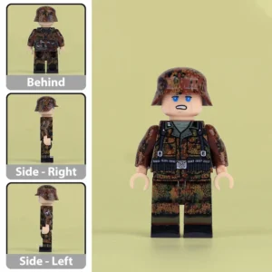 Minifigure - German Rifleman wearing a complete combat uniform in the Erbsenmuster (pea dot pattern) camouflage from World War II (LEGO Compatible) Minifigure - German Rifleman wearing a complete combat uniform in the Erbsenmuster (pea dot pattern) camouflage from World War II (LEGO Compatible)