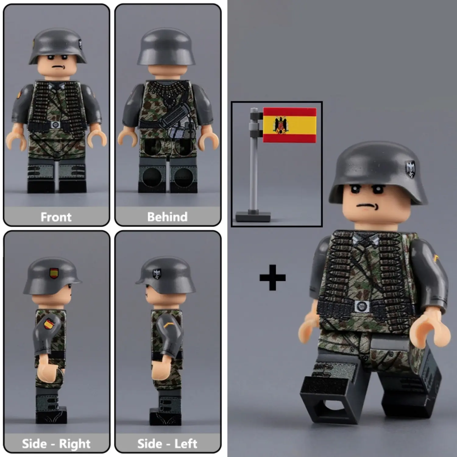 Minifigure - Spanish volunteer machine gunner or assistant from the famous Blue Division División Azul German Army's 250th Infantry Division (LEGO Compatible)