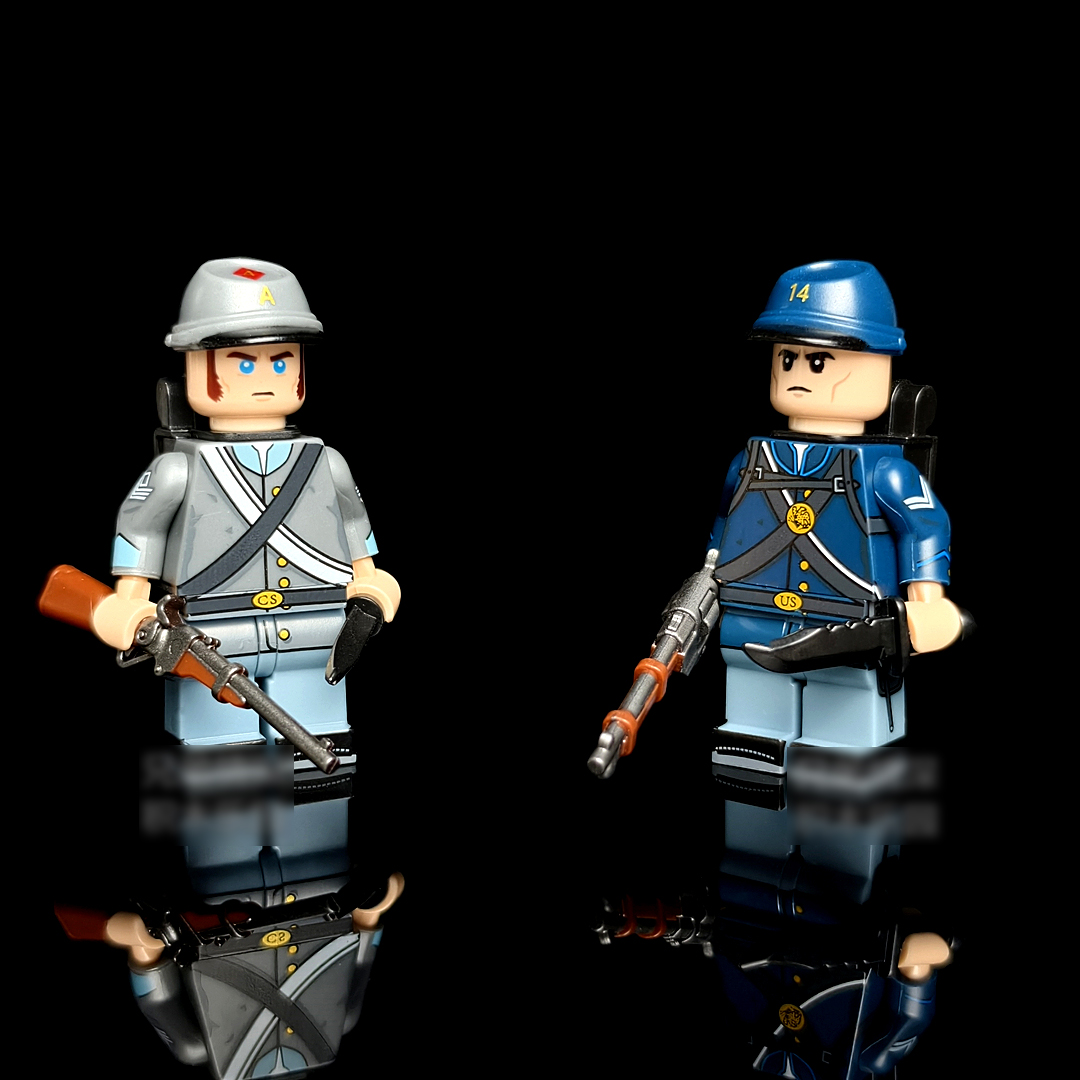 Minifigure - opposing soldiers from the American Civil War, Confederate soldier and Union soldier (LEGO Compatible) Minifigure - opposing soldiers from the American Civil War, Confederate soldier and Union soldier (LEGO Compatible)