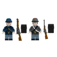 the front of Minifigure - opposing soldiers from the American Civil War, Confederate soldier and Union soldier (LEGO Compatible) Minifigure - opposing soldiers from the American Civil War, Confederate soldier and Union soldier (LEGO Compatible)