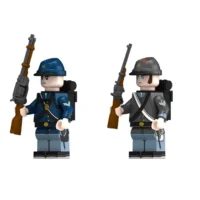 the left side of Minifigure - opposing soldiers from the American Civil War, Confederate soldier and Union soldier (LEGO Compatible) Minifigure - opposing soldiers from the American Civil War, Confederate soldier and Union soldier (LEGO Compatible)