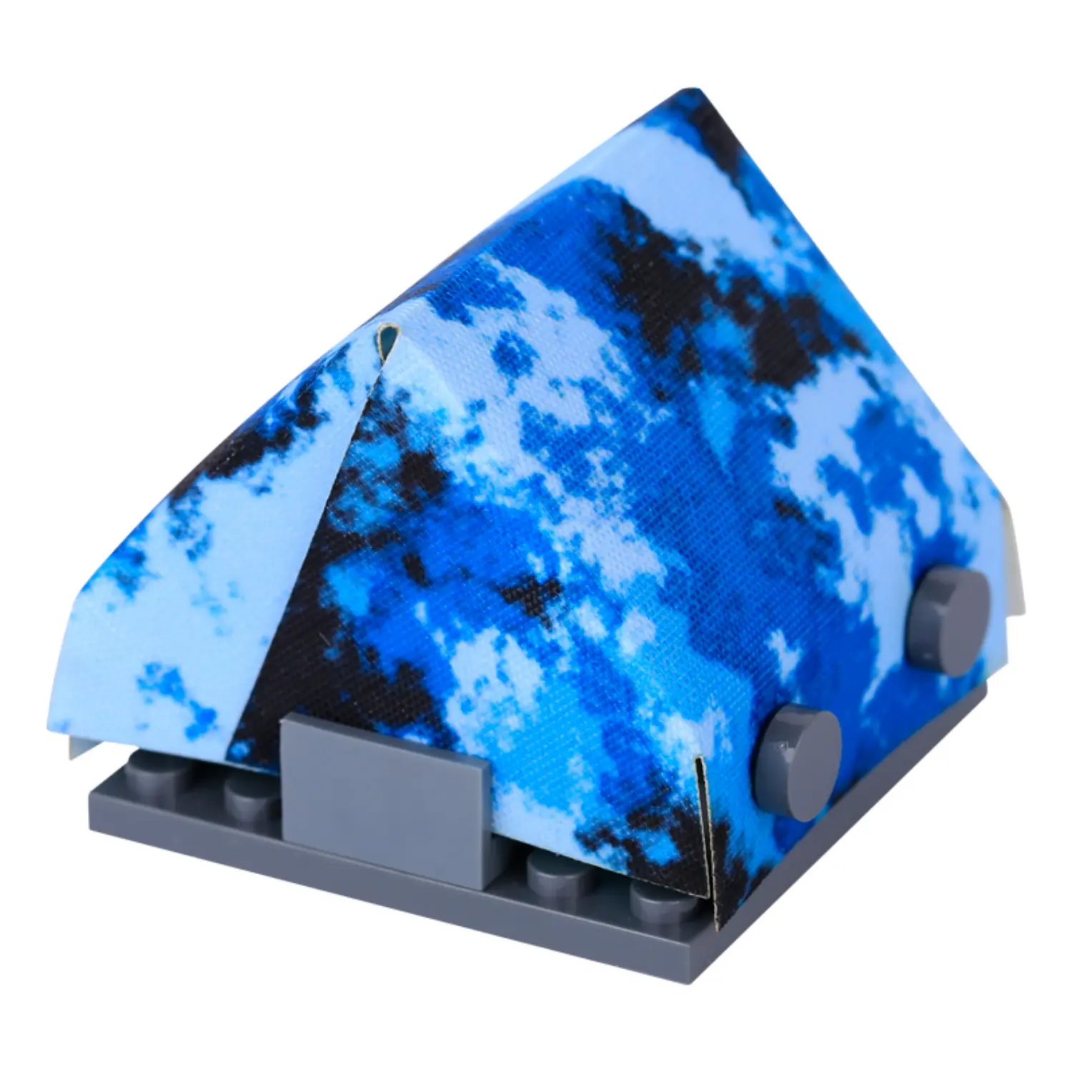 Custom Piece Miniature – A-frame pup tent printed with a stylized blue camouflage pattern pattern – 3D Print for LEGO minifigure
