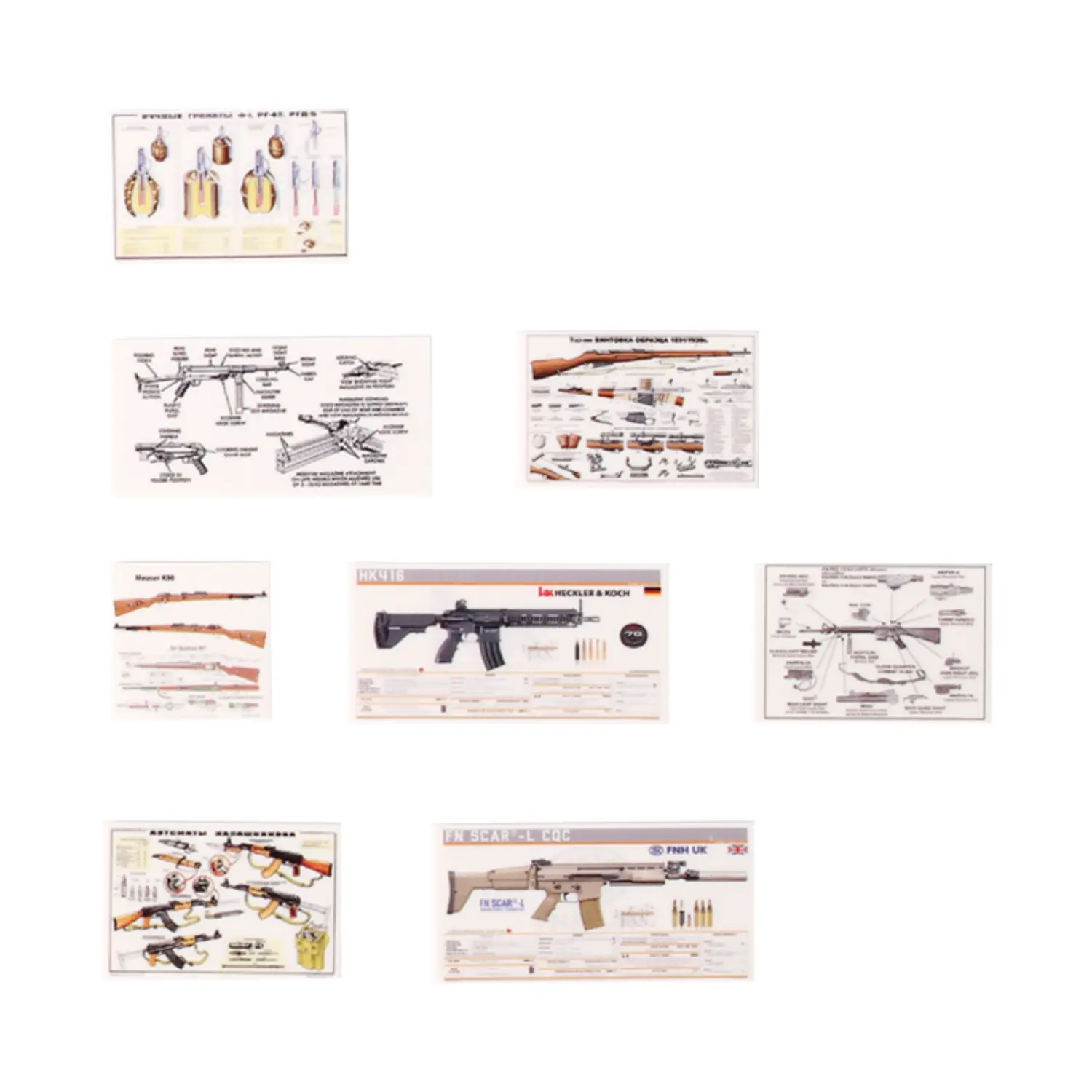 Custom Piece Miniature – a technical diagram, specification sheet, or poster of various real-world firearms and weapons – 3D Print for LEGO minifigure in the white backgrond Custom Piece Miniature – a technical diagram, specification sheet, or poster of various real-world firearms and weapons – 3D Print for LEGO minifigure in the white backgrond
