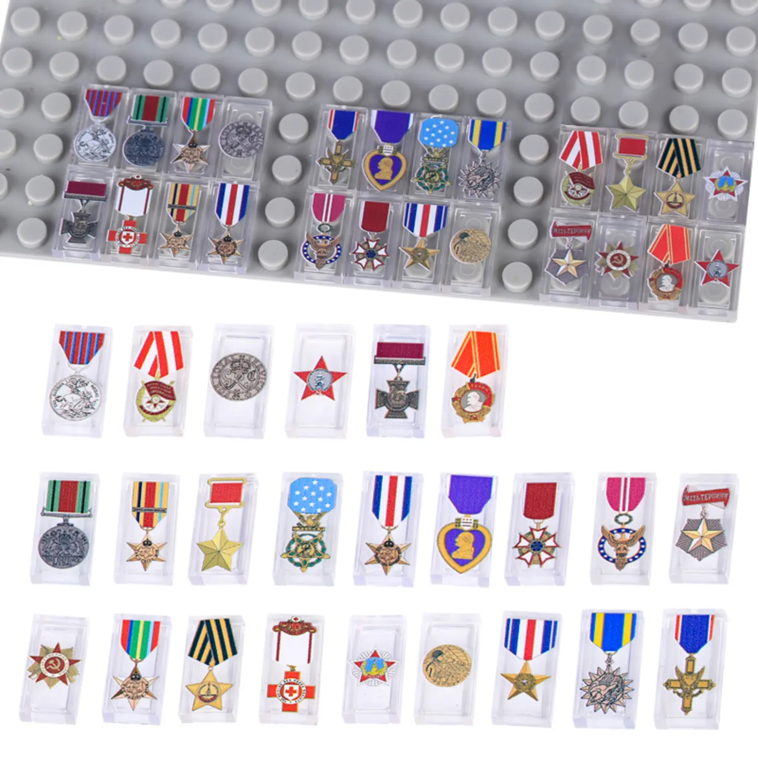 Custom Piece Miniature – military medals from World War II United States, Great Britain and the Commonwealth, and the Soviet Union – 3D Print for LEGO minifigure on lego base Custom Piece Miniature – military medals from World War II United States, Great Britain and the Commonwealth, and the Soviet Union – 3D Print for LEGO minifigure on lego base