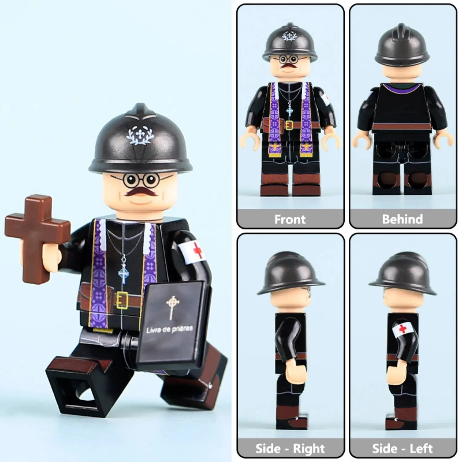 Minifigure – French Army Chaplain (Aumônier militaire) from World War I or early World War II (LEGO Compatible) Minifigure – French Army Chaplain (Aumônier militaire) from World War I or early World War II (LEGO Compatible)