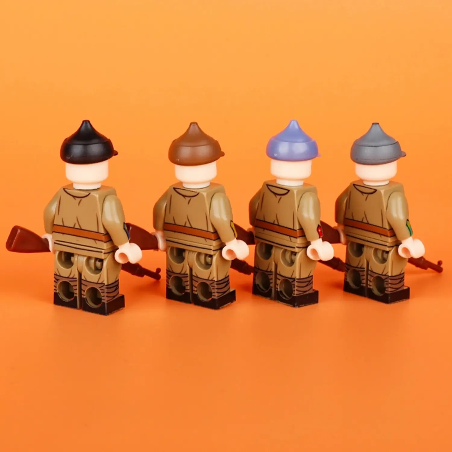 the back of Minifigure – Soviet Red Army from the Russian Civil War and early WWII period (LEGO Alternative) with rifles Soviet Red Army from the Russian Civil War and early WWII period - Custom Printed Brick Block Figure