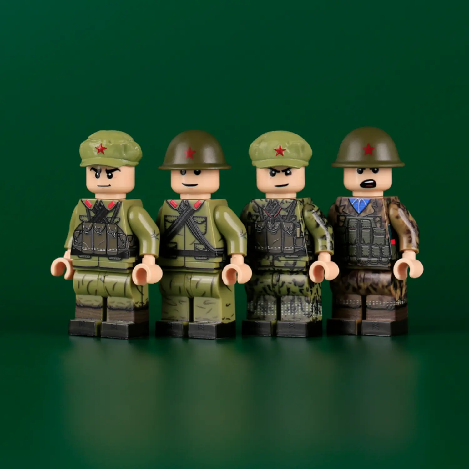 the front of Minifigure – soldiers of the Chinese People's Liberation Army (PLA) from the era of the Sino-Vietnamese War (LEGO Compatible)