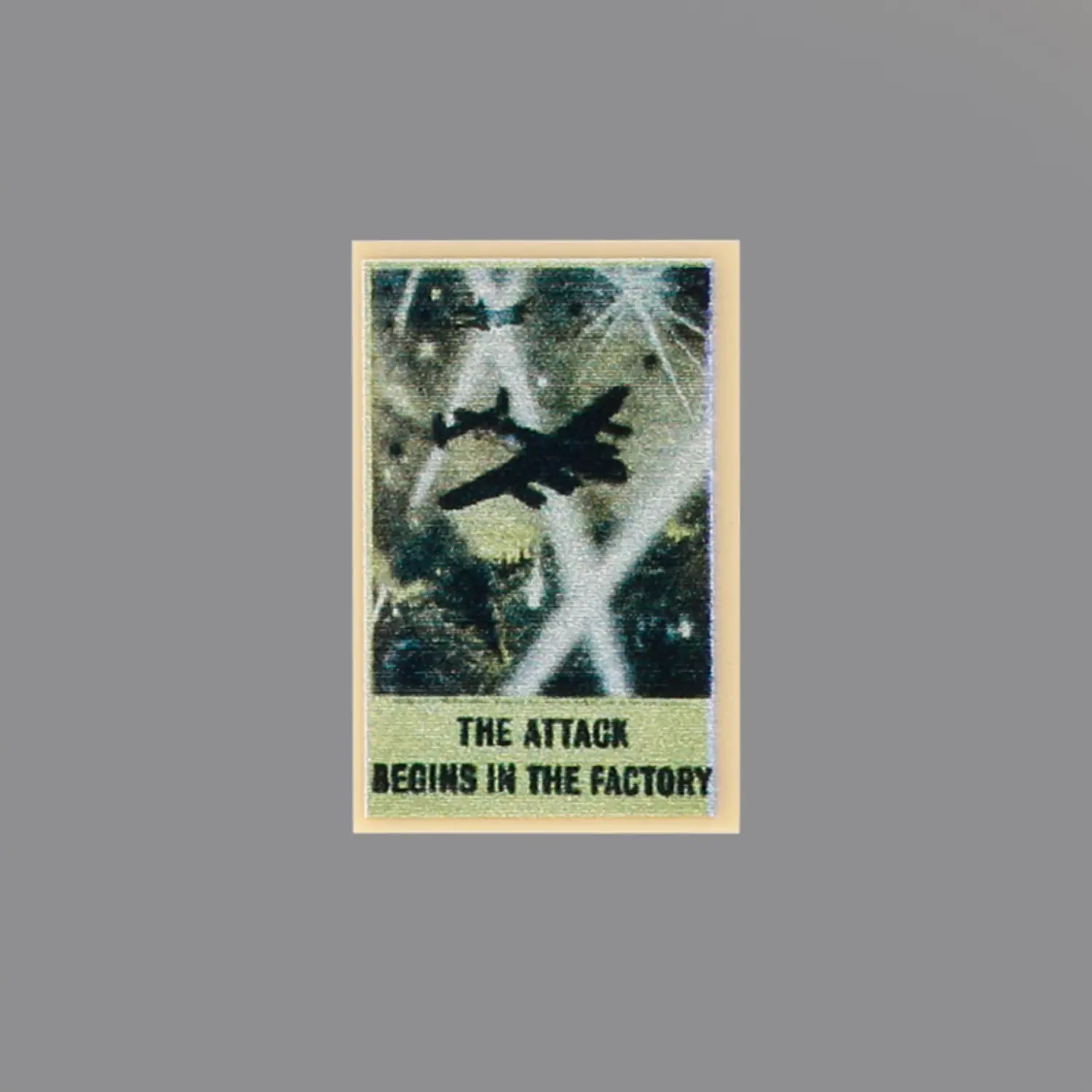 Custom Piece Printed Tile – British WWII home front propaganda poster Features a bomber and the slogan The Attack Begins in the Factory.– 3D Print for LEGO minifigure Custom Piece Printed Tile – British WWII home front propaganda poster Features a bomber and the slogan The Attack Begins in the Factory.– 3D Print for LEGO minifigure