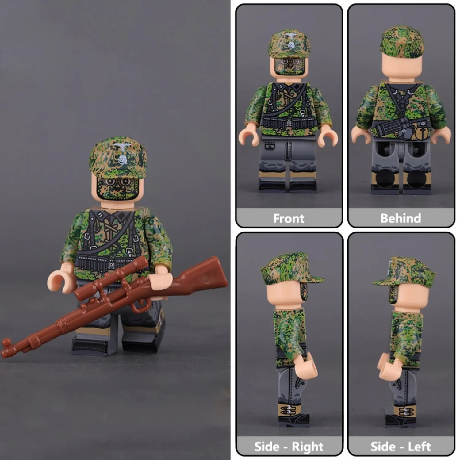 Minifigure - German Waffen-SS Sniper (Scharfschütze) trained in marksmanship and concealment from World War II (LEGO Compatible) Minifigure - German Waffen-SS Sniper (Scharfschütze) trained in marksmanship and concealment from World War II (LEGO Compatible)