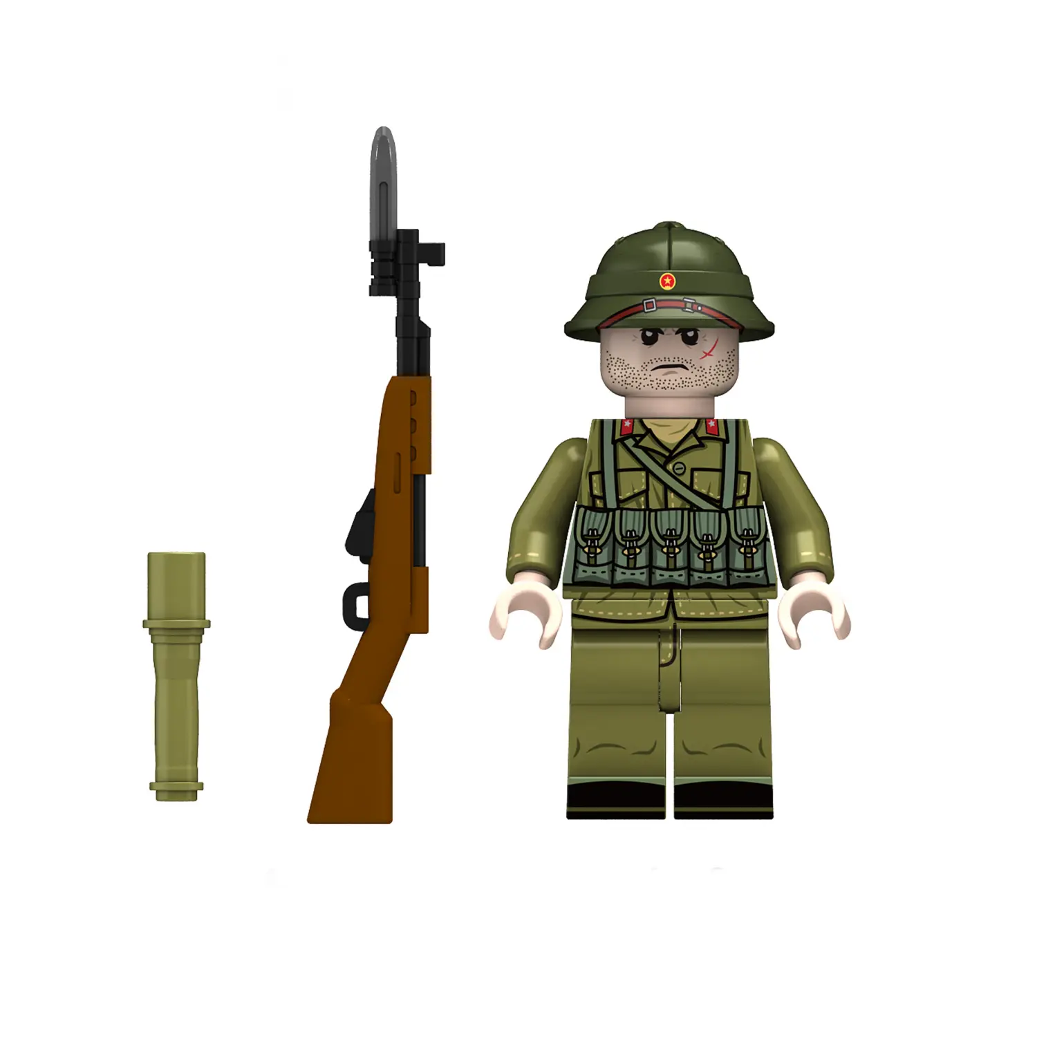 Minifigure - North Vietnamese Army (NVA) infantryman with the SKS or AK-47 rifles from the Vietnam War (LEGO Compatible) Minifigure - North Vietnamese Army (NVA) infantryman with the SKS or AK-47 rifles from the Vietnam War (LEGO Compatible)