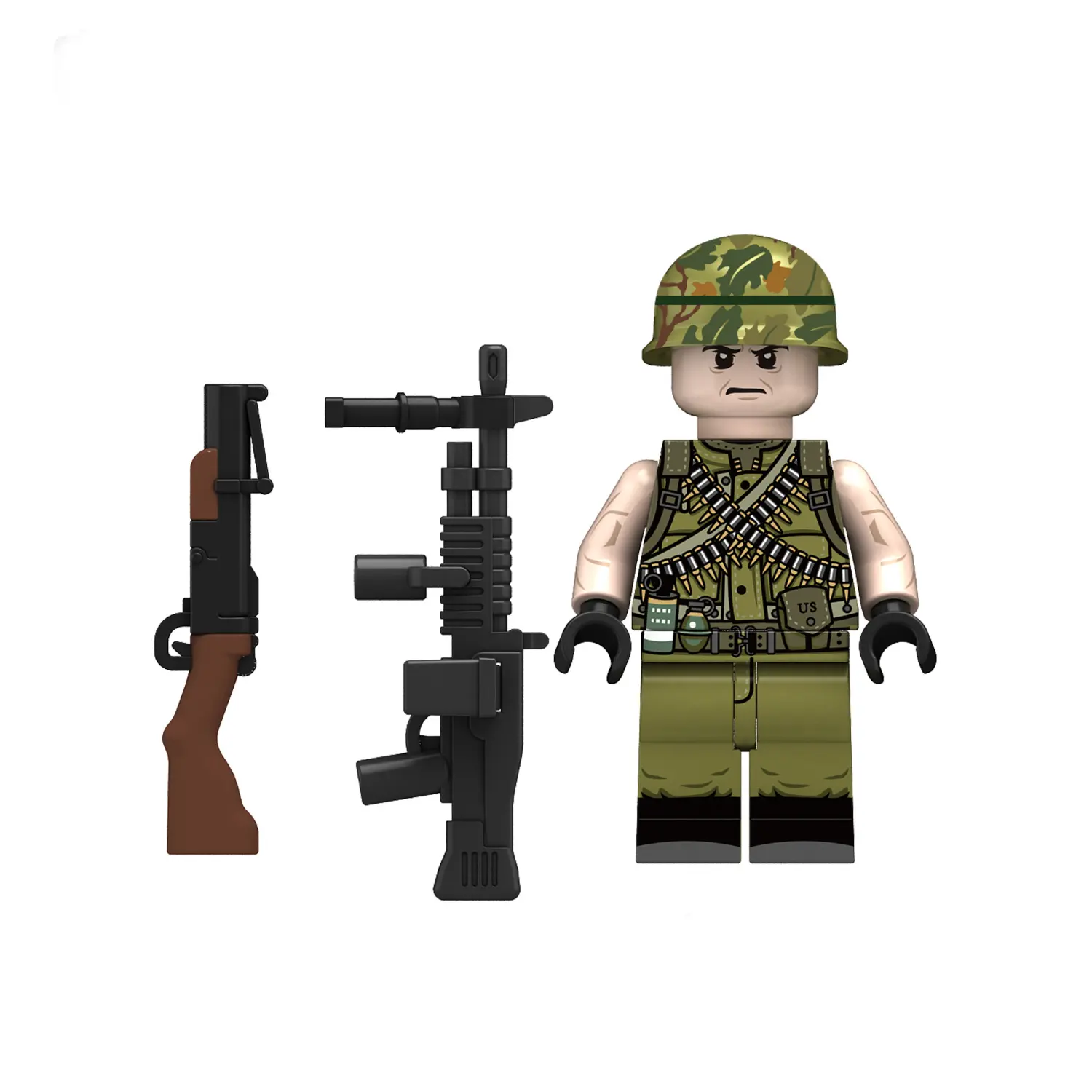 Minifigure – U.S. Army Grunt infantryman wearing an M1 Helmet from the Vietnam War (LEGO Compatible) Minifigure – U.S. Army Grunt infantryman wearing an M1 Helmet from the Vietnam War (LEGO Compatible)