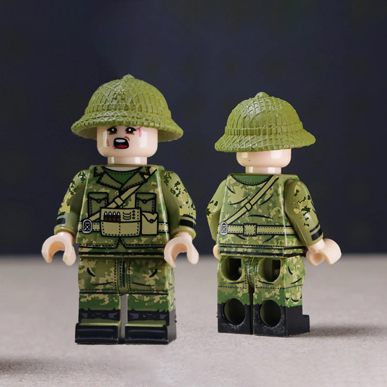 the back and front of Minifigure - North Vietnamese Army (NVA) Viet Cong soldier from the Vietnam War (LEGO Compatible) the back and front of Minifigure - North Vietnamese Army (NVA) Viet Cong soldier from the Vietnam War (LEGO Compatible)