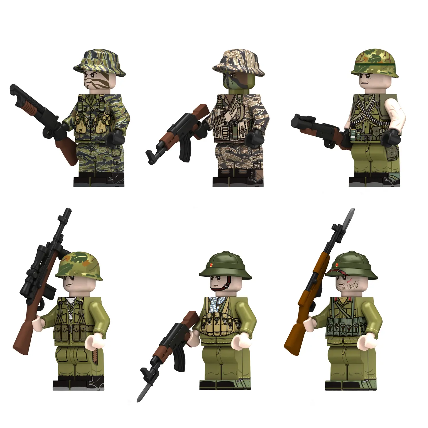 American and Vietnamese soldiers from the Vietnam War - Custom Printed Brick Block Figure
