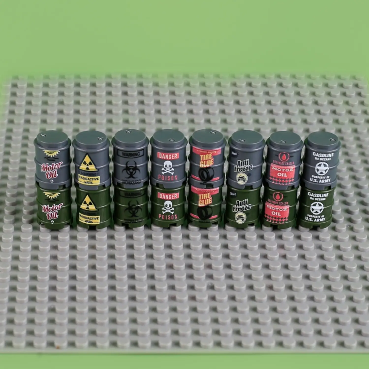 Custom Piece Miniature – Military Oil Drums & Chemical Barrels – 3D Print for LEGO Minifigure 3 Military Oil Drums & Chemical Barrels - Custom 3D Printed Miniature Accessory Parts Pieces for Brick Block Figures