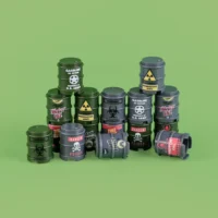 Custom Piece Miniature – Military Oil Drums & Chemical Barrels – 3D Print for LEGO Minifigure 4 Military Oil Drums & Chemical Barrels - Custom 3D Printed Miniature Accessory Parts Pieces for Brick Block Figures