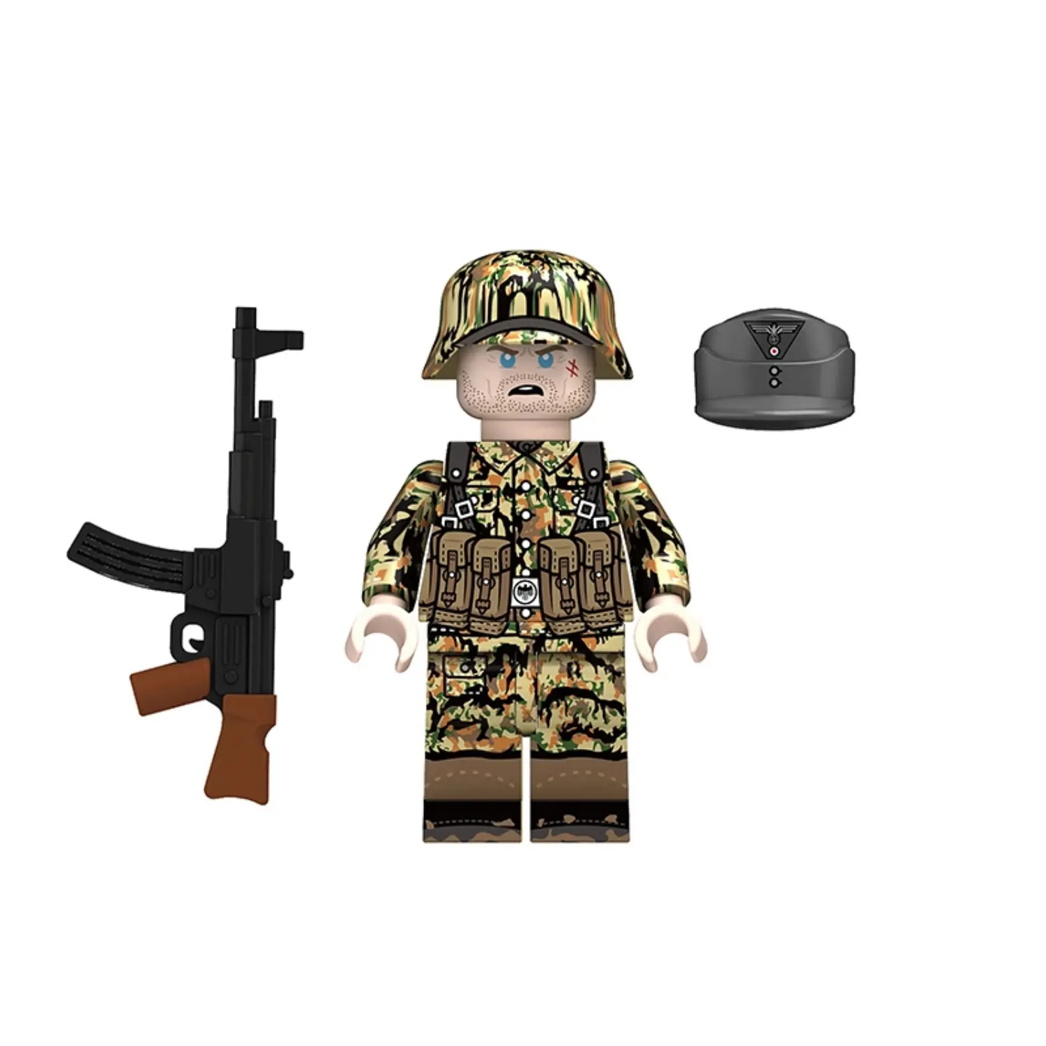 Minifigure - Late-War German Assault Trooper (Sturmsoldat) outfitted Leibermuster Camouflage uniform from World War II (LEGO Compatible) Minifigure - Late-War German Assault Trooper (Sturmsoldat) outfitted Leibermuster Camouflage uniform from World War II (LEGO Compatible)