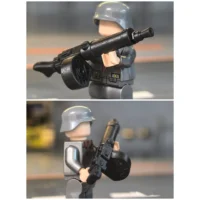 a minifigure holding the Custom Piece Miniature – MG0815 Machine Gun (Stormtrooper Variant) – 3D Print for LEGO Minifigure