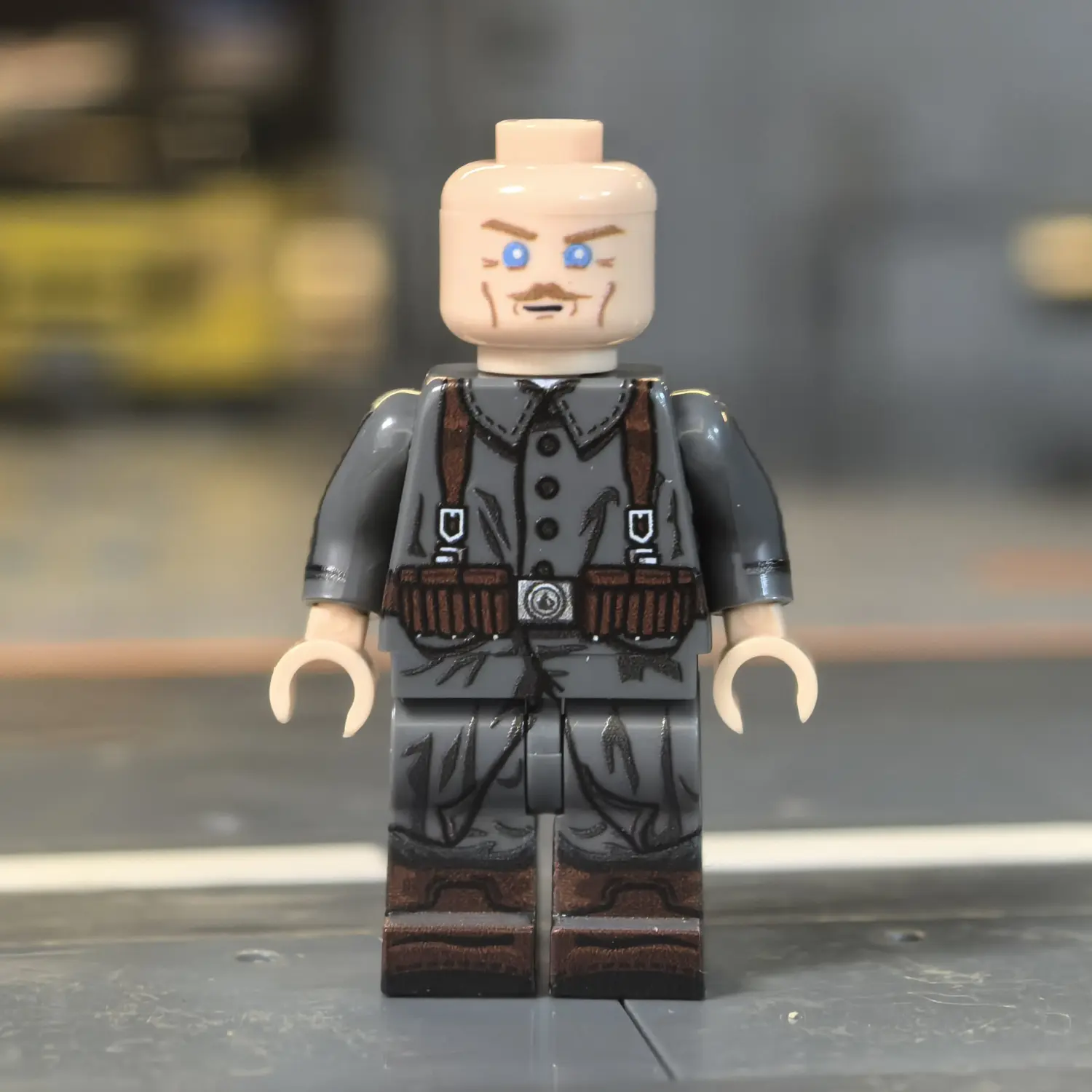 the front of the Minifigure - German Infantryman (Veteran NCO) WWII (LEGO Compatible) German Infantryman (Veteran NCO) WWII - Custom Printed Brick Block Figure