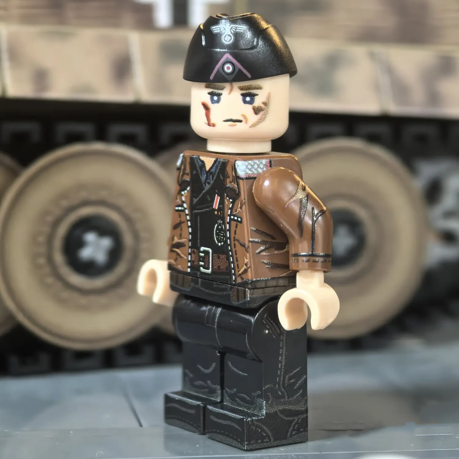 Minifigure - German Panzer Commander (Normandy 1944 Hitlerjugend Division Style) WWII (LEGO Compatible) in the front of a tank Minifigure - German Panzer Commander (Normandy 1944 Hitlerjugend Division Style) WWII (LEGO Compatible) in the front of a tank