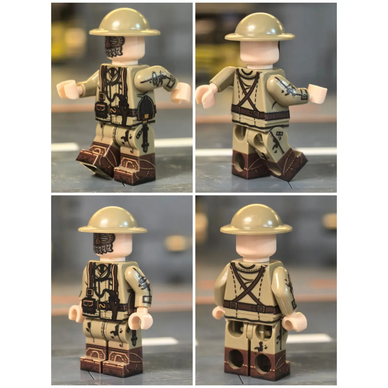 all sides of the Minifigure - British Tank Corps Crewman (with Splatter Mask) WWI (LEGO Compatible) all sides of the Minifigure - British Tank Corps Crewman (with Splatter Mask) WWI (LEGO Compatible)