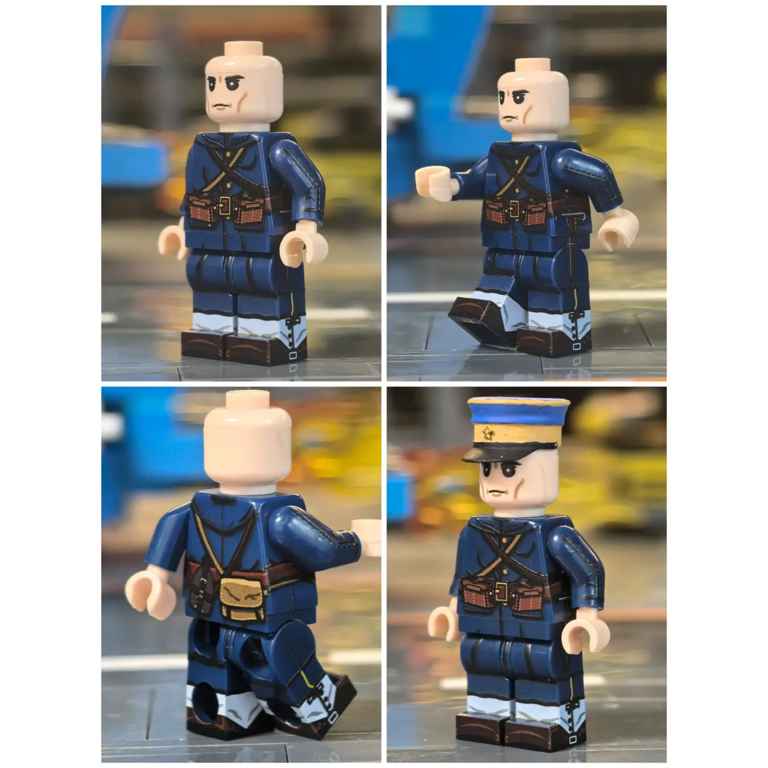all sides of the Minifigure – Imperial Japanese Army (IJA) Infantryman Russo Japanese War (Type 38 Meiji 38 Dark Blue Uniform) (LEGO Compatible)