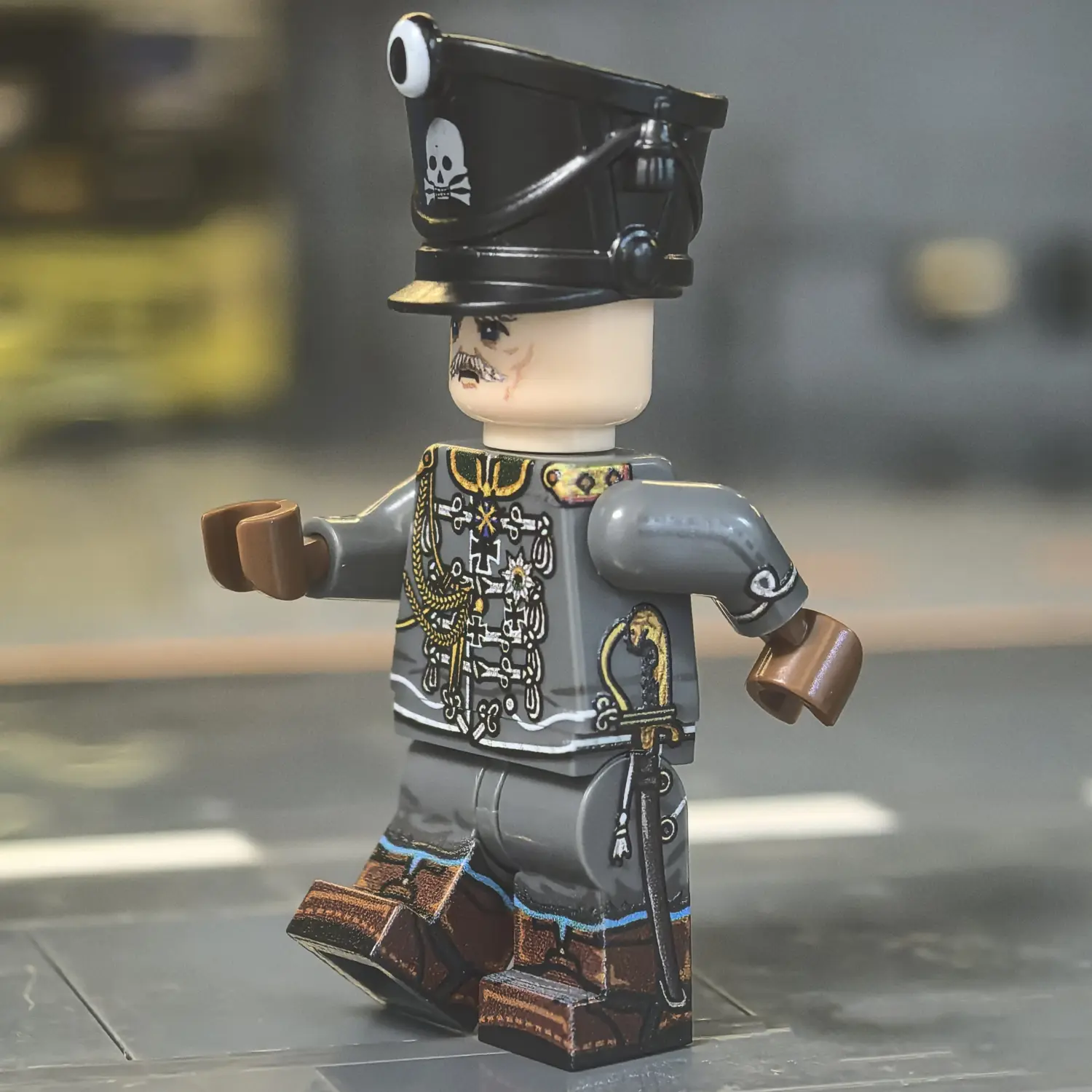 the left side of the Minifigure - August von Mackensen The Last Hussar German Imperial Army Field Marshals WWI (LEGO Compatible) the left side of the Minifigure - August von Mackensen The Last Hussar German Imperial Army Field Marshals WWI (LEGO Compatible)