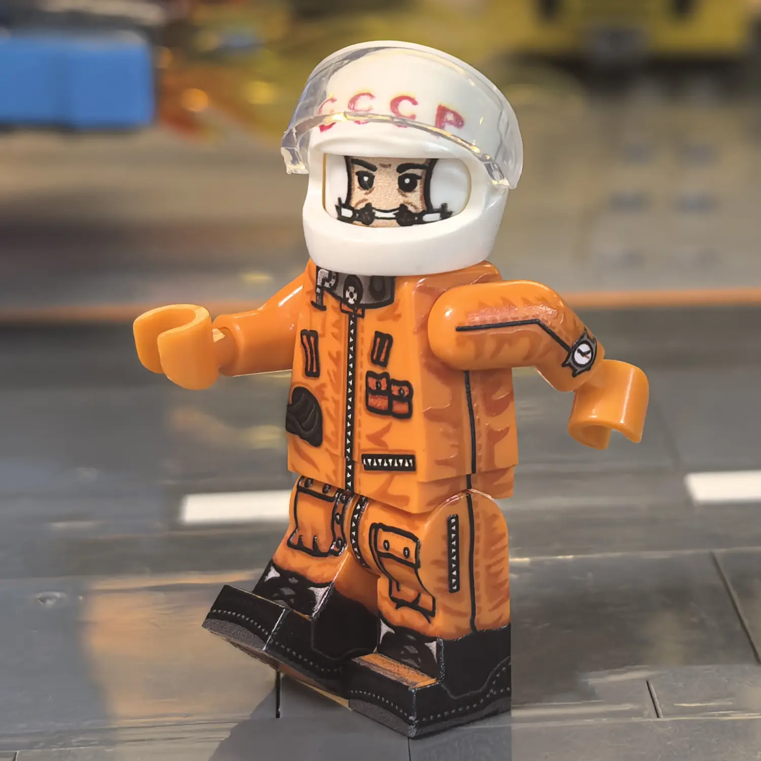 the left side of the Minifigure – Yuri Gagarin (Soviet Cosmonaut) (The First Human in Space) (LEGO Compatible) the left side of the Minifigure – Yuri Gagarin (Soviet Cosmonaut) (The First Human in Space) (LEGO Compatible)