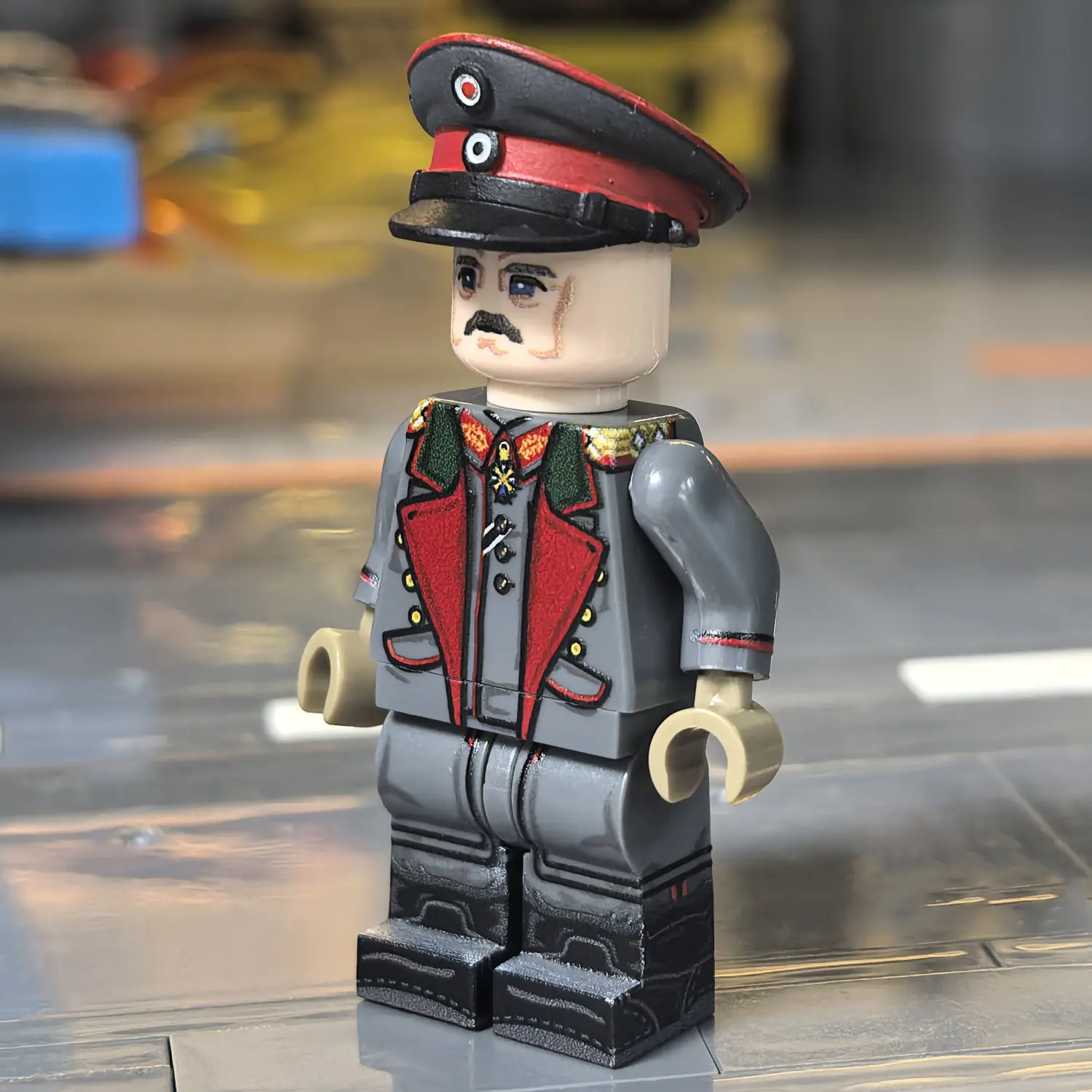the left side of the Minifigure - General Erich Ludendorff (First Quartermaster General of the Imperial German Army - 1918) WWI (LEGO Compatible) the left side of the Minifigure - General Erich Ludendorff (First Quartermaster General of the Imperial German Army - 1918) WWI (LEGO Compatible)
