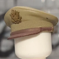 US Army Air Forces (USAAF) Officer’s Peaked Service Cap (Faded Tan / Khaki, Tilted Wear Style) - Custom 3D Printed Miniature Accessory Parts Pieces for Brick Block Figures