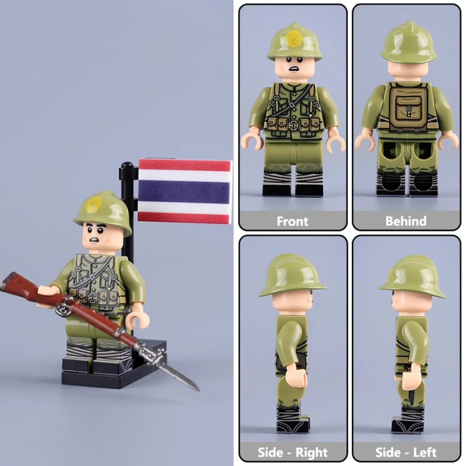 Minifigure - Thai Soldier historically operating under the Royal Thai Army WWII (LEGO Compatible) Minifigure - Thai Soldier historically operating under the Royal Thai Army WWII (LEGO Compatible)