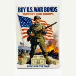 Printed Tile – 2×3 Tile (WWII U.S. War Bonds Battlefield Poster) - Custom 3D Printed Miniature Accessory Parts Pieces for Brick Block Figures