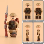 British Army Lewis Gun Assistant (with Drum Pouches & Bayonet) WWI - Custom Printed Brick Block Figure