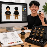 All In One Custom Brick Block Figure Bundle Hand Drawn Design Using Adobe Illustrator & 10 Printed Figures Production