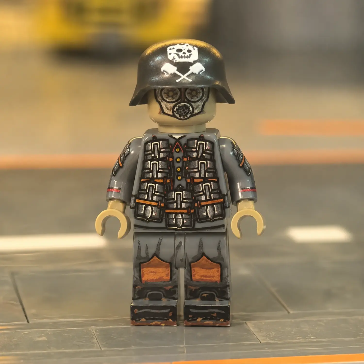 German Assault Grenadier with Gas Mask WWI and dark grey combat helmet modeled after the classic German Stahlhelm 2 - Custom Printed Brick Block Figure German Assault Grenadier With Gas Mask Wwi And Dark Grey Combat Helmet Modeled After The Classic German Stahlhelm 2 Custom Printed Brick Block Figure