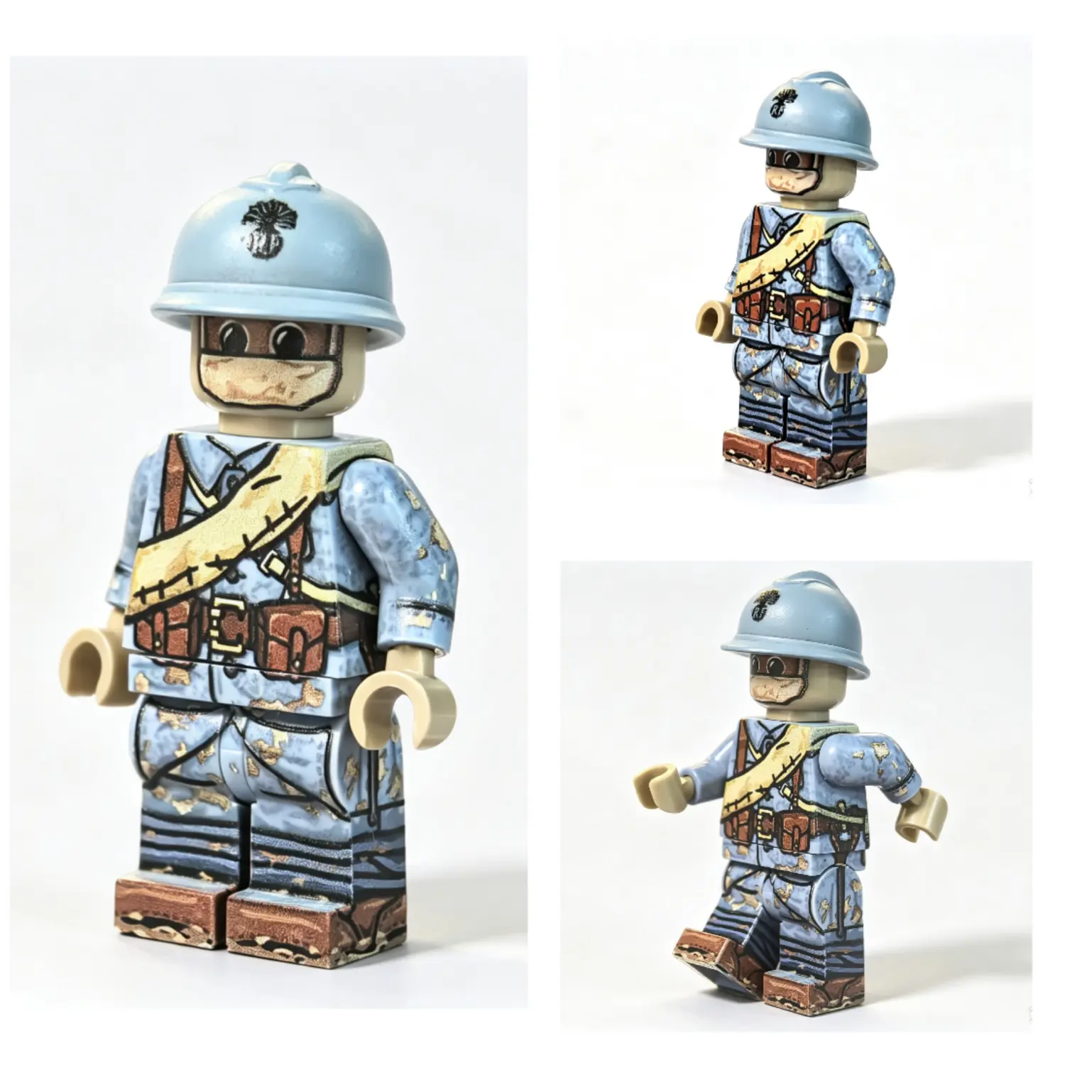 All Sides Of French Army Trench Hunter (grenade Sack Variant) Wwi Custom Printed Brick Block Figure