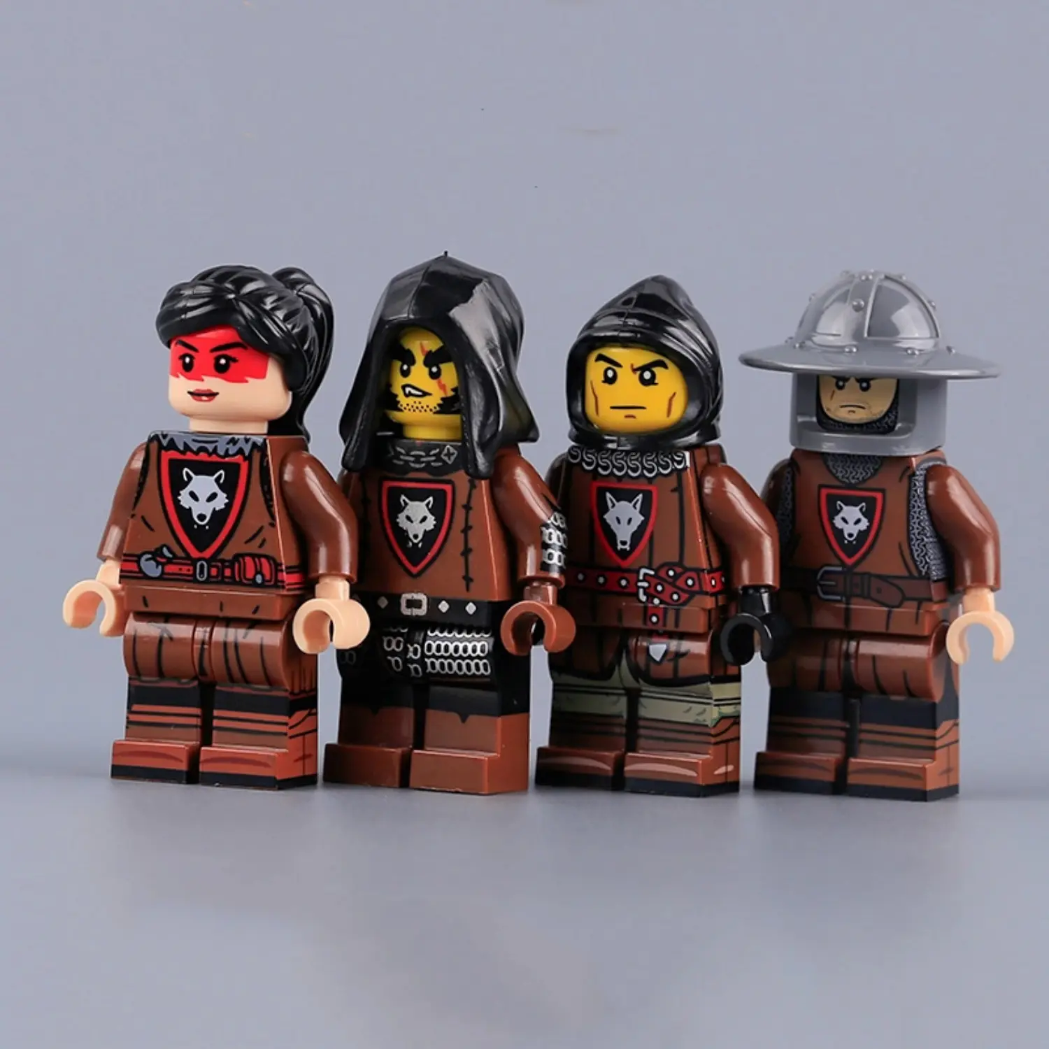 The Front Of Medieval Wolf Axeman Minifigs & Wolf Clan Knights Custom Printed Brick Block Figure