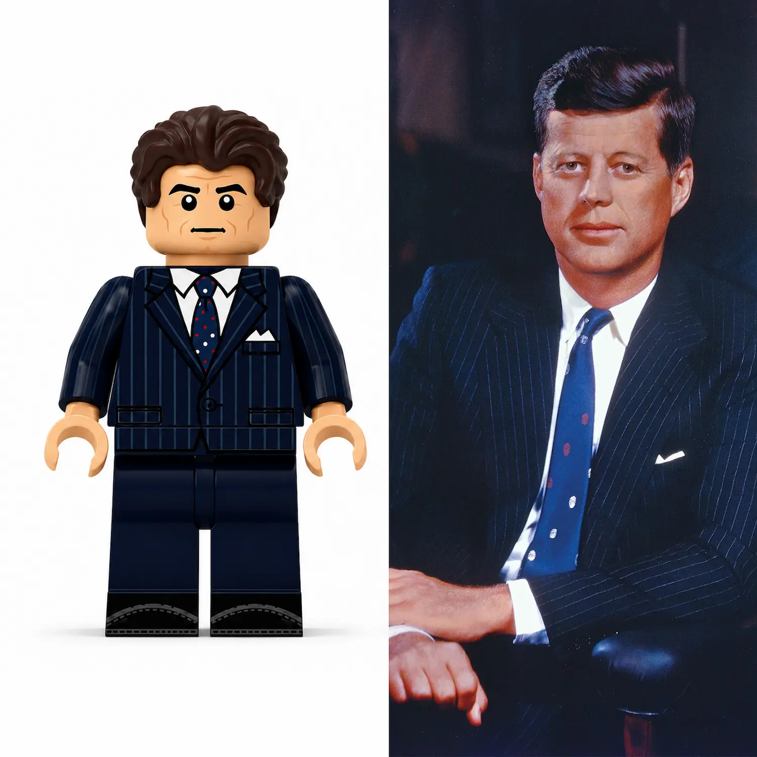 35th U.S. President John F. Kennedy (Classic Navy Pinstripe Suit Edition) - Custom Printed Brick Block Figure with real person 35th U.s. President John F. Kennedy (classic Navy Pinstripe Suit Edition) Custom Printed Brick Block Figure With Real Person