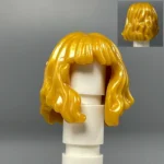Glossy Golden-Blonde Wavy Hairpiece with Bangs - Custom 3D Printed Miniature Accessory Parts Pieces for Brick Block Figures