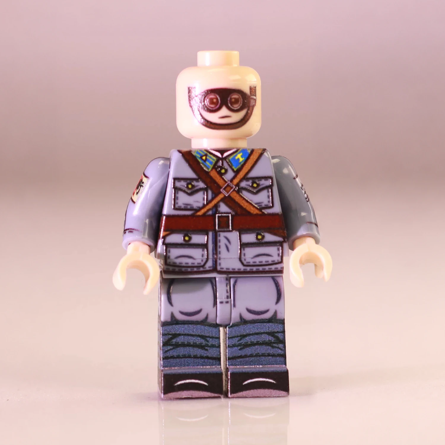 Chinese Anti Aircraft Gunner (goggles And Cross Straps) Republican Era Front View – Custom Printed Brick Block Figure