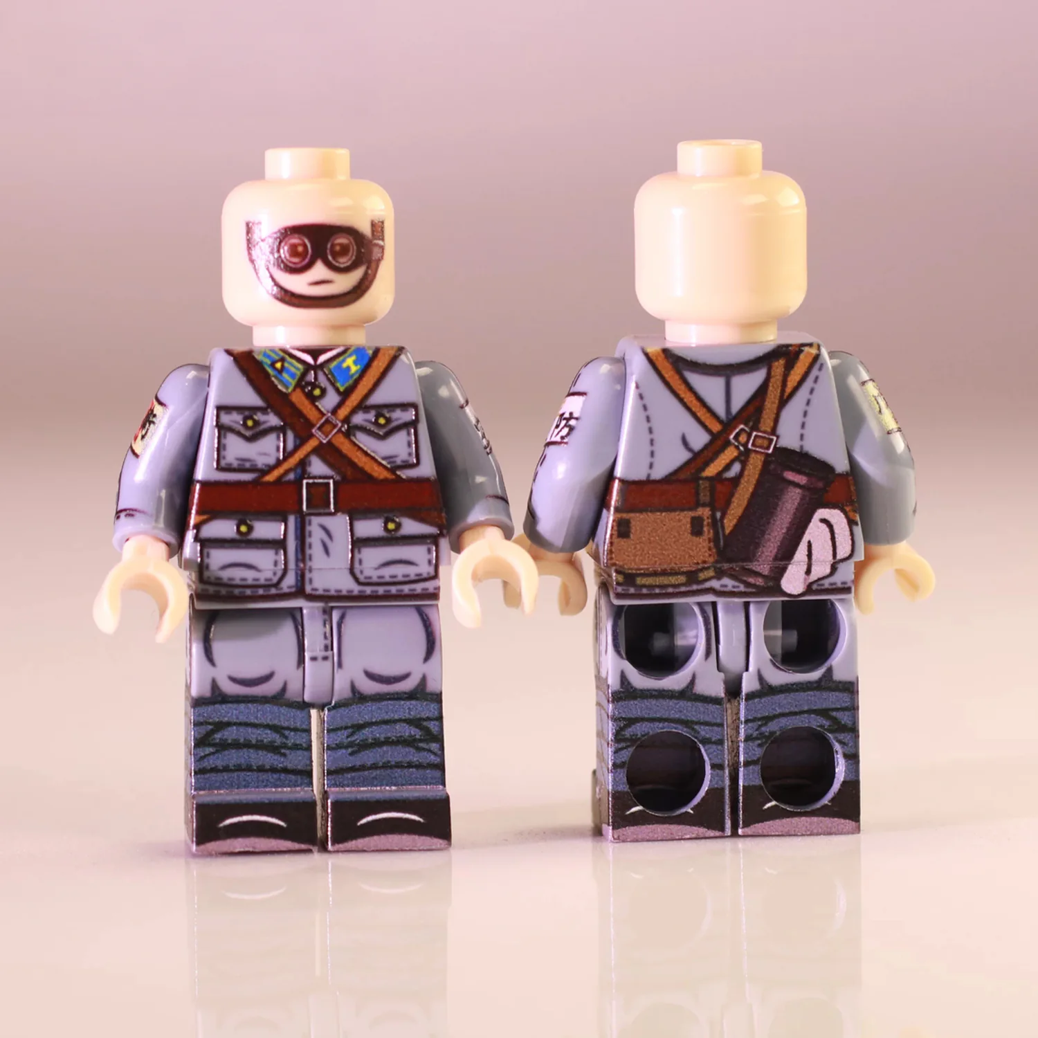 Chinese Anti Aircraft Gunner (goggles And Cross Straps) Republican Era Front And Rear Views – Custom Printed Brick Block Figure