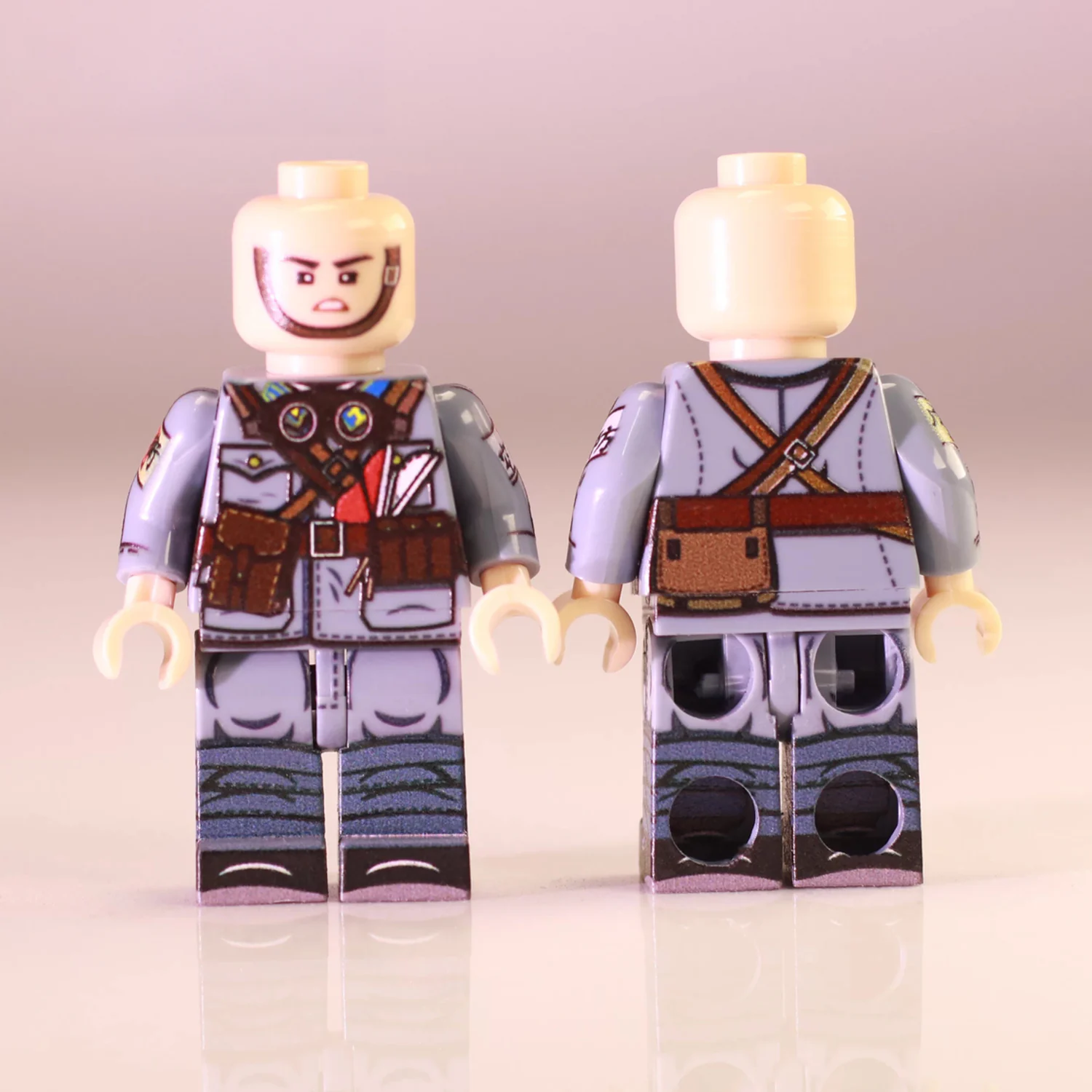 Chinese Anti Aircraft Gunner (signal Flags And Neck Goggles) Republican Era Front And Rear Views – Custom Printed Brick Block Figure