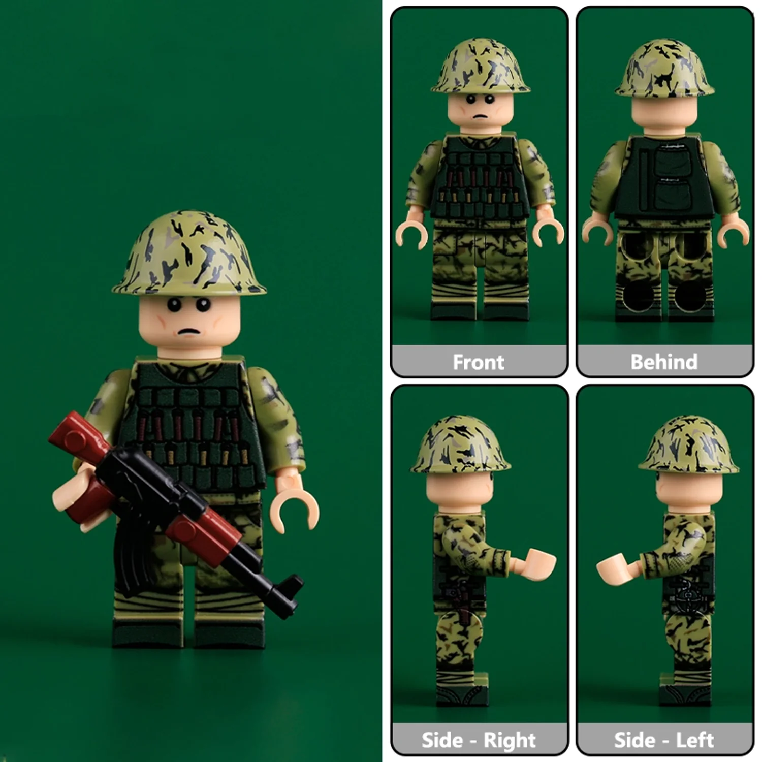 Chinese PLA Rifleman (Green Ammunition Vest, Front Side and Rear Views) Vietnam War 1985 – Custom Printed Brick Block Figure Chinese Pla Rifleman (green Ammunition Vest, Front Side And Rear Views) Vietnam War 1985 – Custom Printed Brick Block Figure