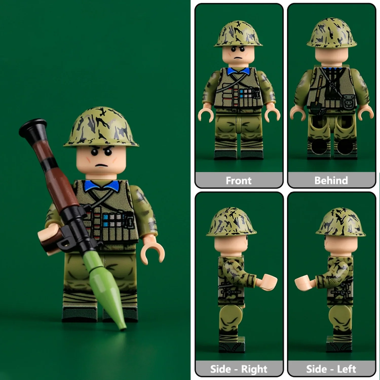 Chinese PLA Rocket Launcher Soldier (Blue Collar, Front Side and Rear Views) Vietnam War 1985 – Custom Printed Brick Block Figure Chinese Pla Rocket Launcher Soldier (blue Collar, Front Side And Rear Views) Vietnam War 1985 – Custom Printed Brick Block Figure