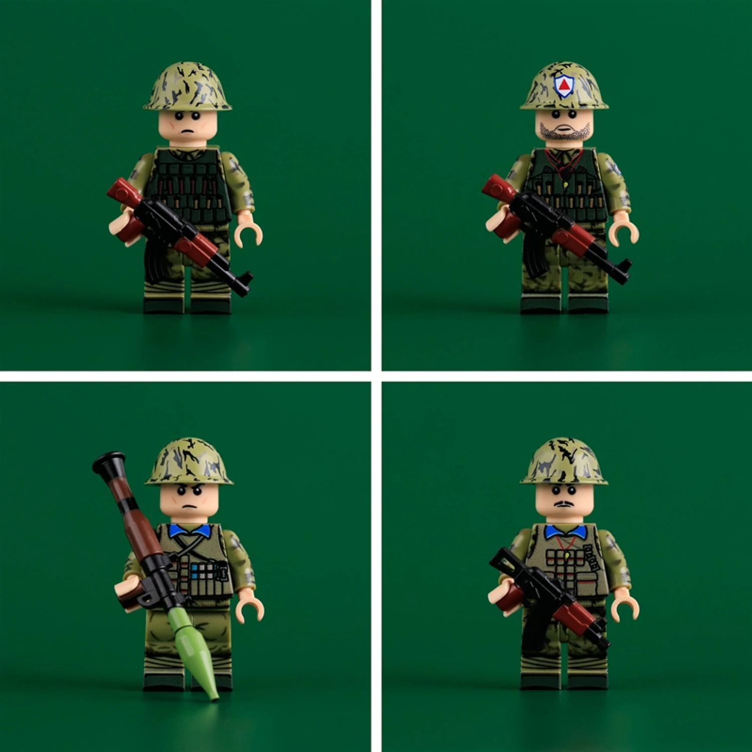 Chinese Pla Soldier Squad (four Soldier Portraits) Vietnam War 1985 – Custom Printed Brick Block Figure