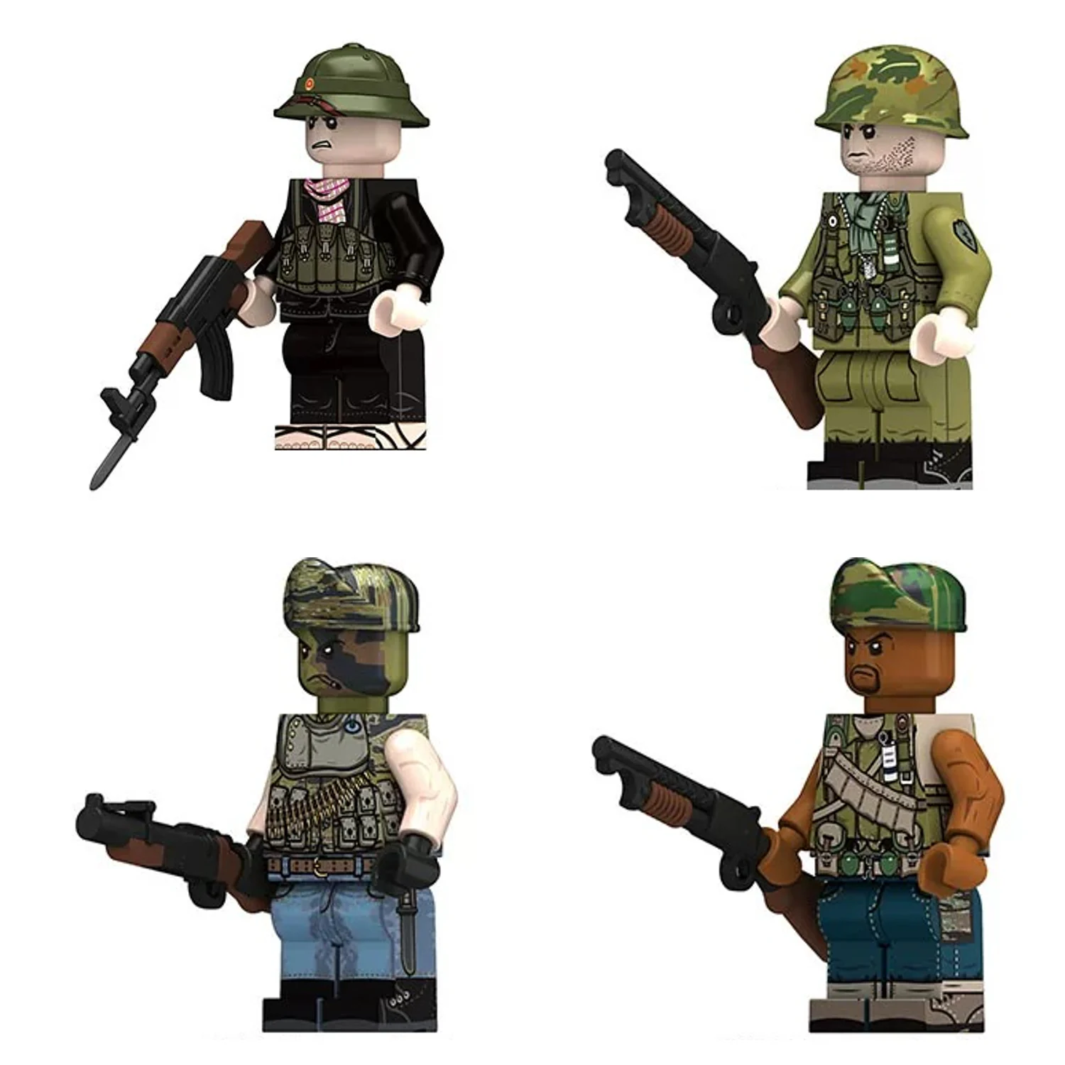 Four Vietnam War Infantry Figures Armed Poses – Custom Printed Brick Block Figure Four Vietnam War Infantry Figures Armed Poses – Custom Printed Brick Block Figure