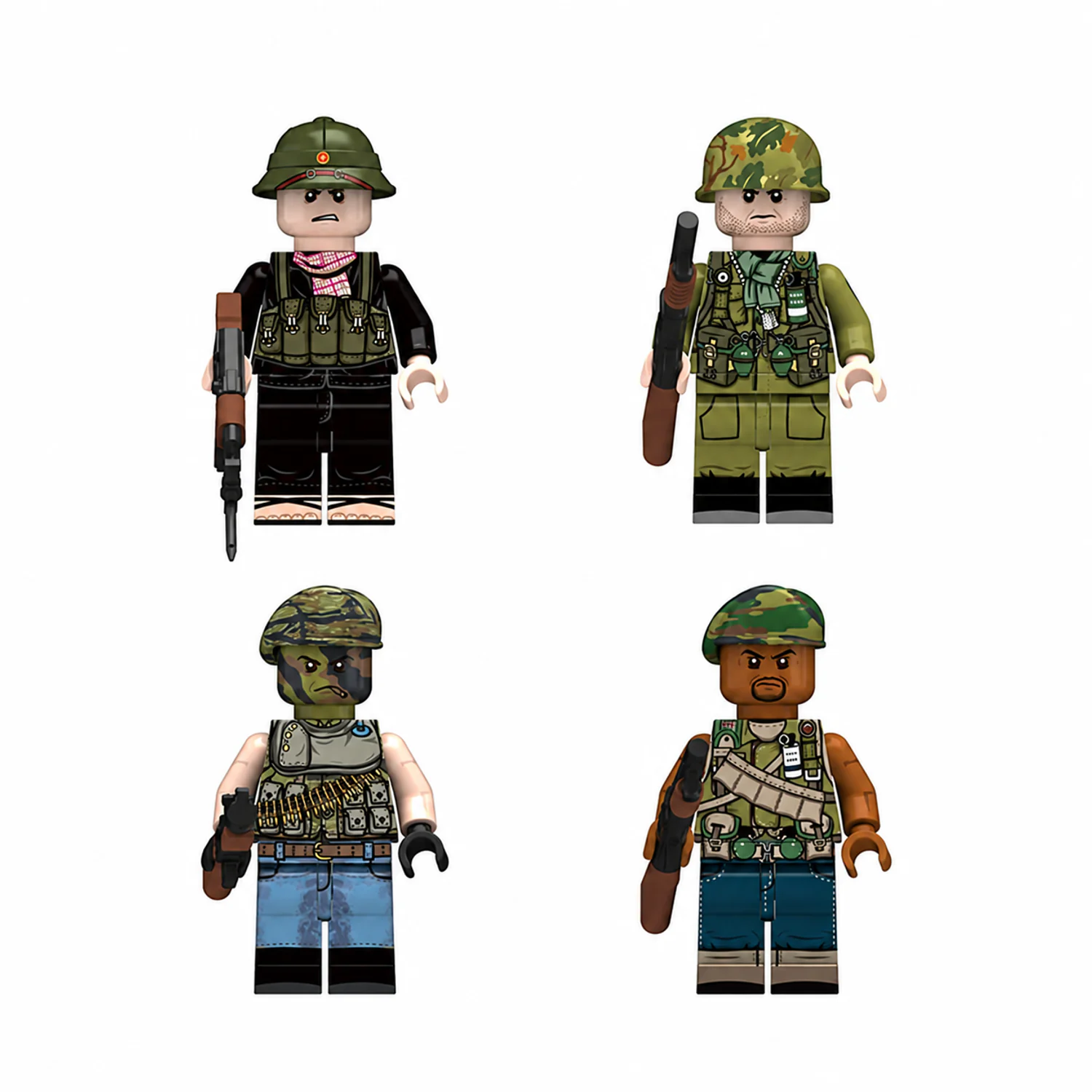 Four Vietnam War Infantry Figures Standing Views – Custom Printed Brick Block Figure Four Vietnam War Infantry Figures Standing Views – Custom Printed Brick Block Figure