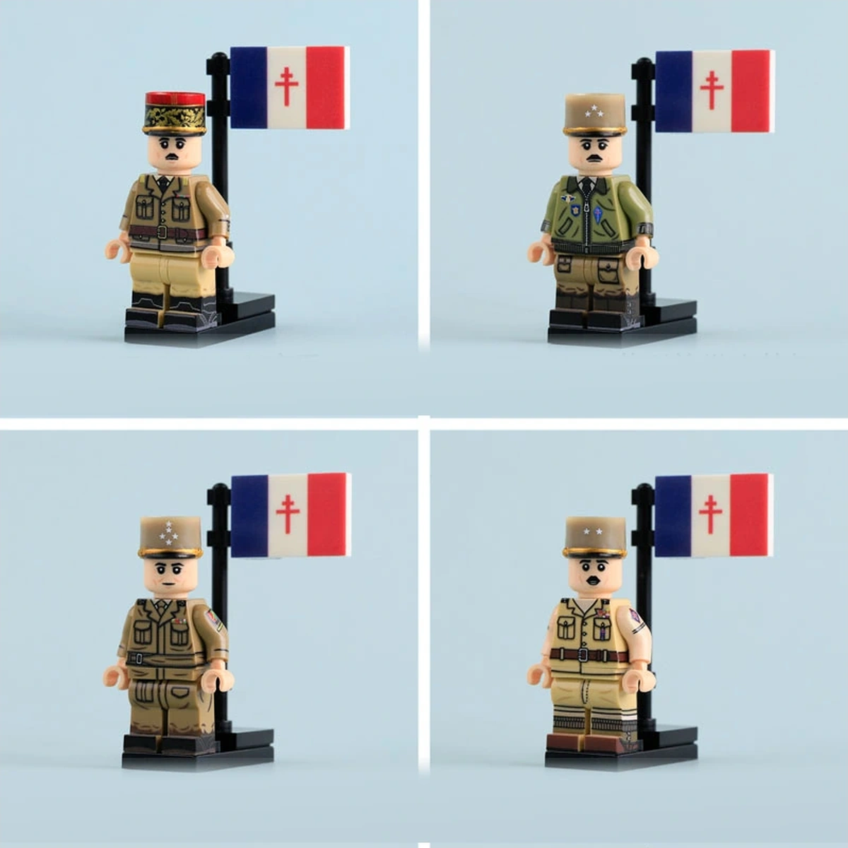Free French Forces High Command Leaders WWII - Custom Printed Brick Block Figure with flags 4 grids Free French Forces High Command Leaders Wwii Custom Printed Brick Block Figure With Flags 4 Grids