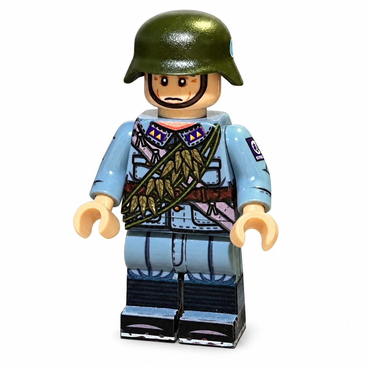 German Luftwaffe Flak Regiment 42 Crewman (blue Grey Uniform With Rolled Zeltbahn) Wwii Custom Printed Brick Block Figure