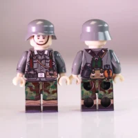 German Normandy Soldier (green Camouflage Trousers) Wwii Front And Rear Views – Custom Printed Brick Block Figure